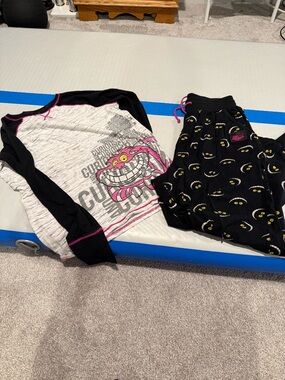 Junior small Cheshire Cat Pajama Set - Black, White & Pink